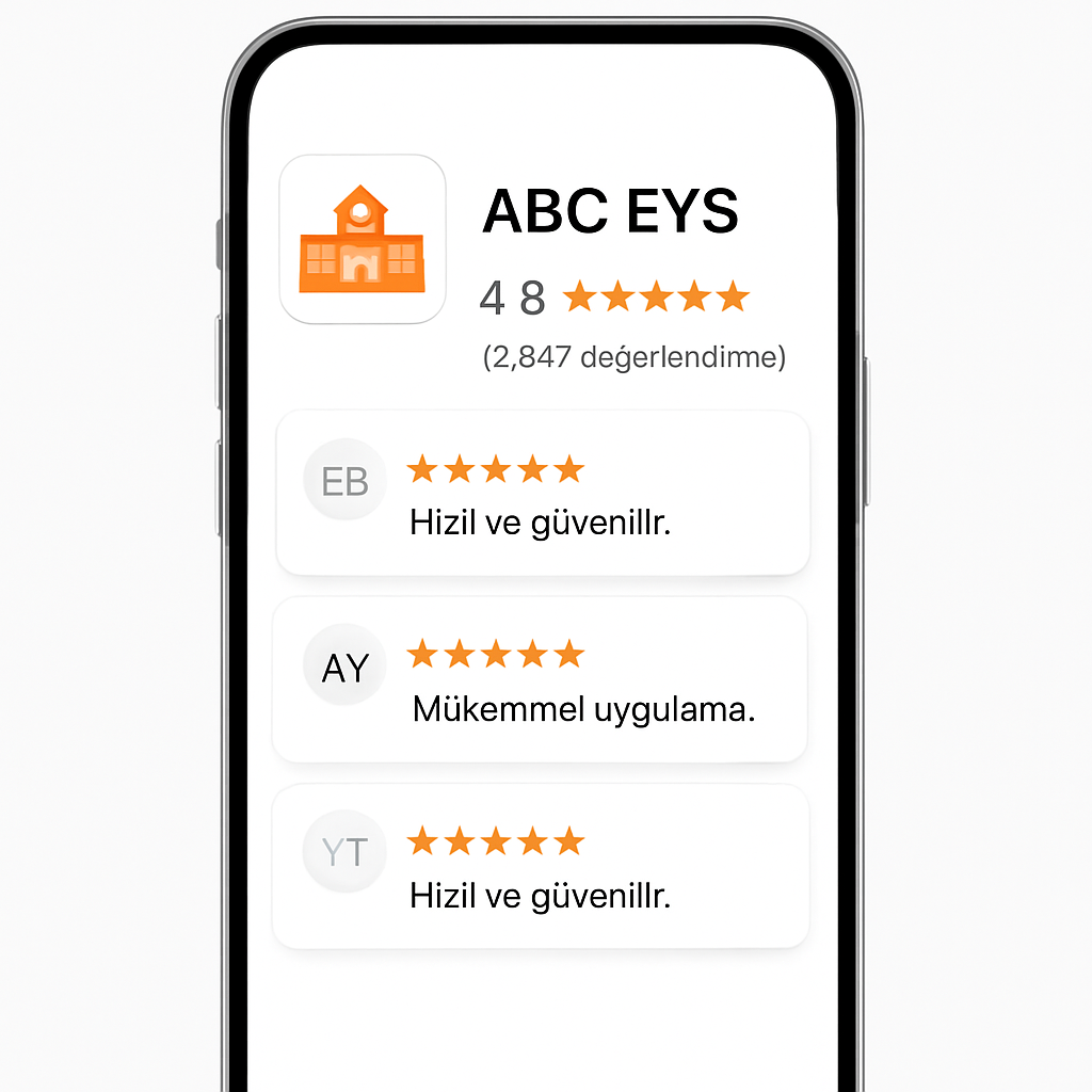 App Store ve Google Play yüksek puanlı uygulama kartı