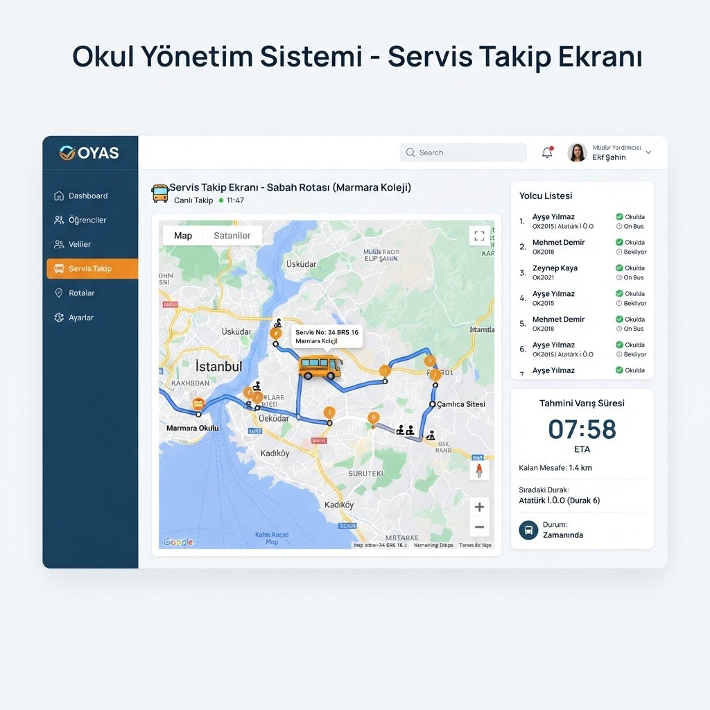 Servis takip sistemi ekranı