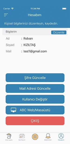 kullanıcı kişisel bilgiler